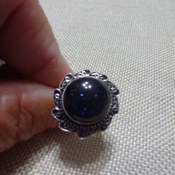 Sparkling BLUE SUNSTONE Handmade Sterling 925 Ring Size 7.75 #381C - Picture 3 of 3